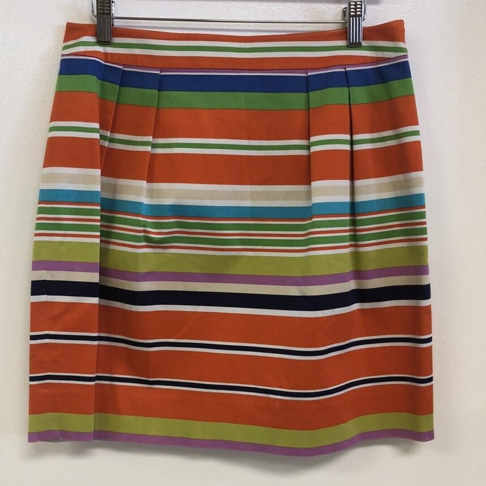 Kate Spade Multi Color Stripe Pleated Side Zip Pencil Skirt Size 10